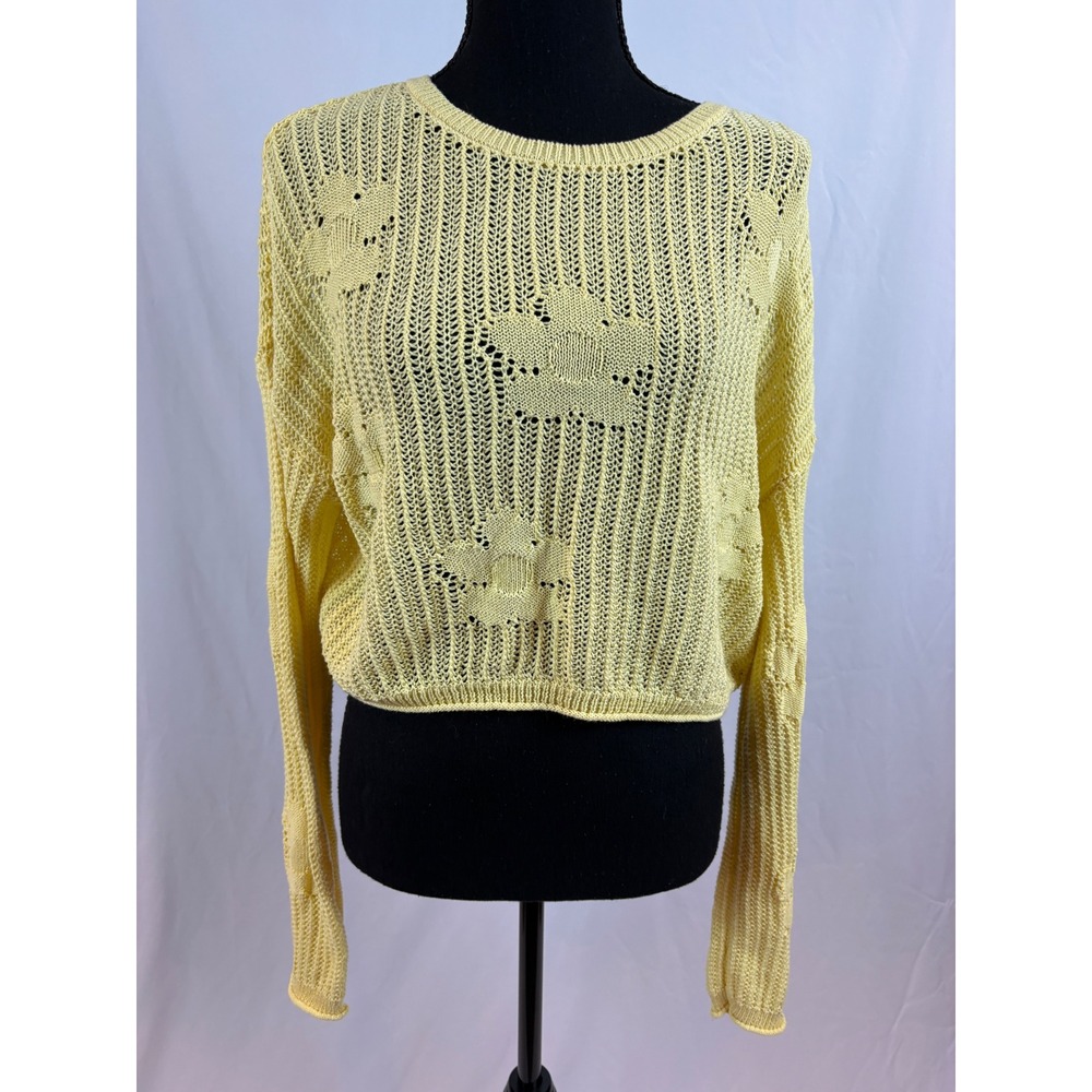 Sincerely Jules Yellow Floral Open Knit Cropped Sweater ST21304 Medium